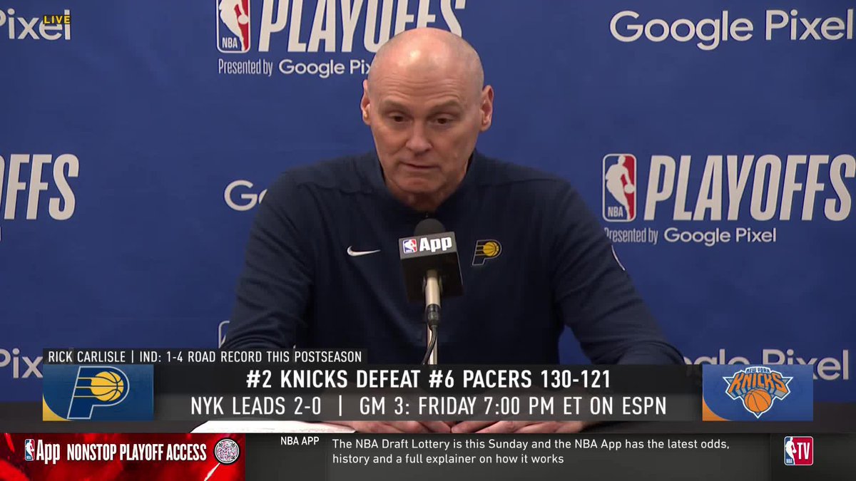 "We deserve a fair shot... I'm just really disappointed." Pacers HC Rick Carlisle comments on the officiating in Game 2