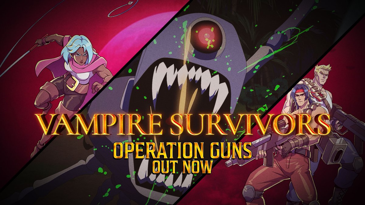 💥 Vampire Survivors: Operation Guns DLC feat. Konami's iconic Contra series is OUT NOW 💥 New stage, new characters, new weapons and remixed tracks Hope you’re ready for a bullet-hell of a fight 💪