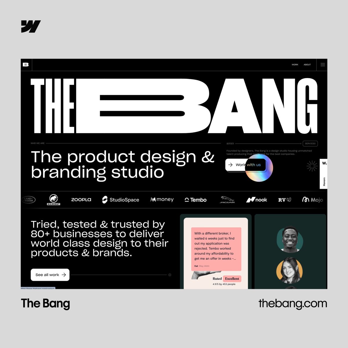 Coming in with a bang 💥 The Bang, a product design & branding studio, brings energy to your screen with their subtle yet engaging animations on their #MadeInWebflow site. Scroll for yourself: