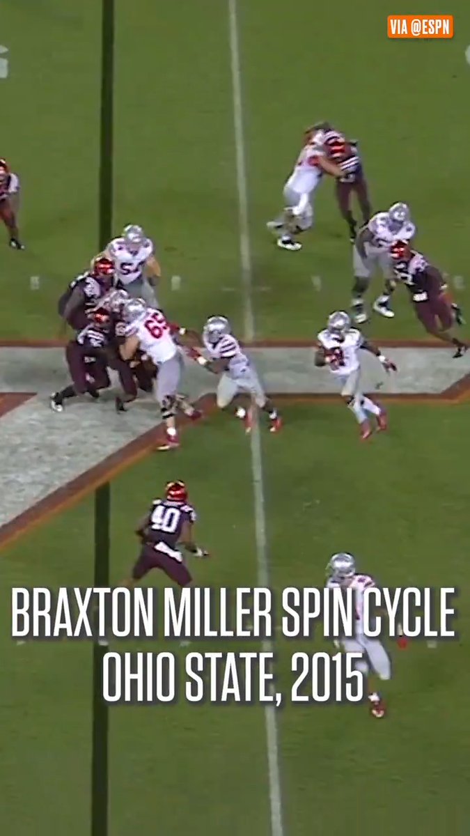 The most ICONIC spin cycle 🔥😱 BRAXTON MILLER put the moves on ‘em and got the Ohio State Football TD!