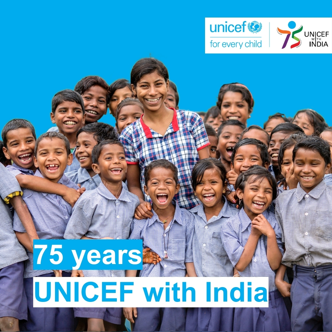 Today, UNICEF marks 75 years with India. 🥳 On 10 May 1949, UNICEF started with just three staff members. Since then, has been working for and with children, families, and communities across the country. Our work and mission have been made possible with the steadfast support of the national and state govts, the ministries, our partners and our staff. Let’s continue to build upon our work, shaping a world in which every child has every right. #ForEveryChild, every right #UNICEFwithIndia