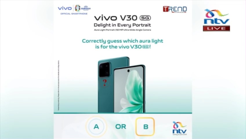 Correctly guess which aura light is for the vivo V30, A or B, and stand a chance to win a hamper with vivo. Use the hashtags #V30Series #vivoKenya #DelightInEveryPortrait with your answer.