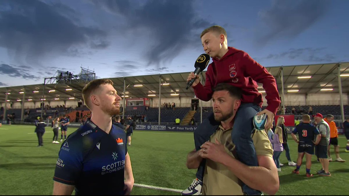 "He's completely gone off script!" 😆 ryan wilson and Luca team up and speak to Edinburgh Rugby's Ben Healy and Darcy Graham after the game 👊 What a duo 😂 #RaceToTheEight | #KidsRound