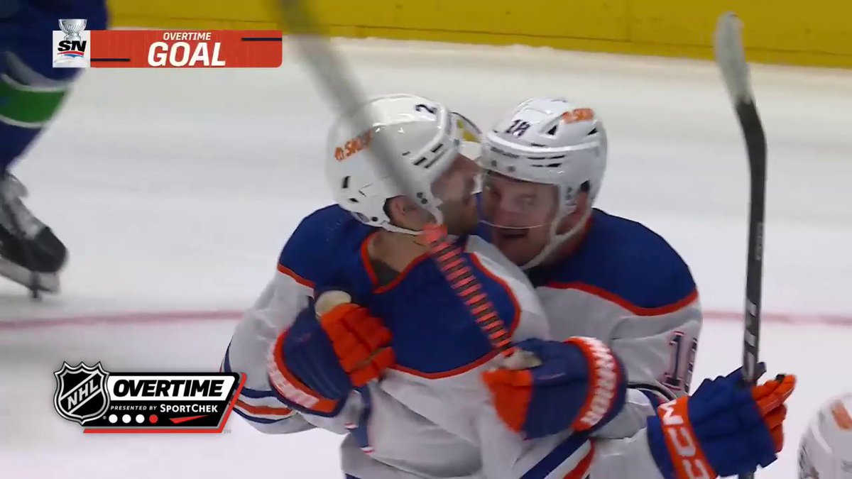 EVAN BOUCHARD WINS IT! The Edmonton Oilers win Game 2 in Sport Chek overtime to tie the series! 🙌 #StanleyCup