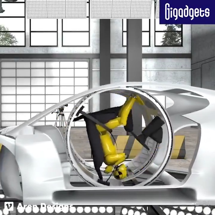 This concept gives vehicle a spinning cockpit to save people's lives in car collisions. #gigadgets #vehicle #safety #spinning #driver