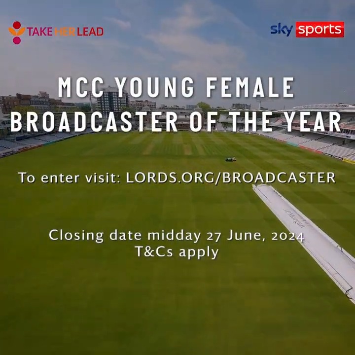 🚨 Are you the next young female broadcasting star? ⭐️ We're launching the MCC Young Female Broadcaster of the Year competition, together with Sky Sports Cricket and Take Her Lead 👇 #LoveLords | @IsaGuha