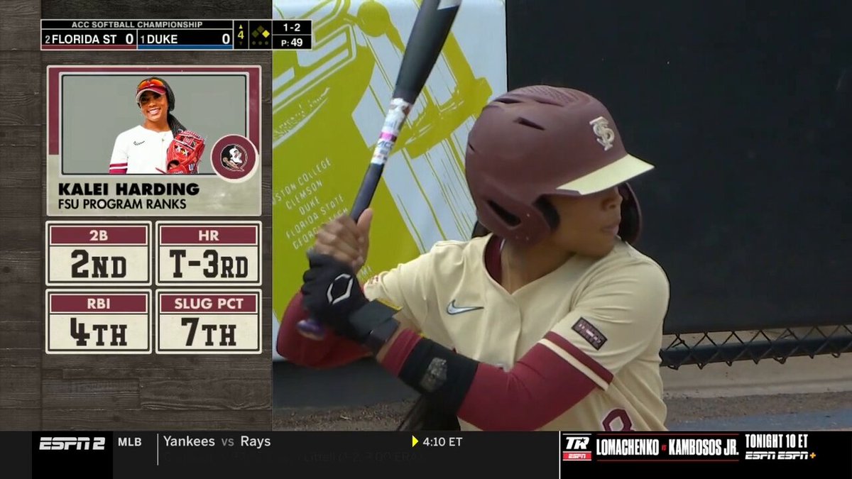 FIRE US UP KALEI HARDING‼️‼️ Two-run BOMB gives the Noles the lead🍢🍢🍢 📺ESPN2 #ALL4ONE