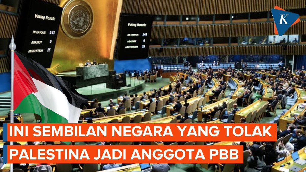 9 Negara menolak Palestina jadi anggota PBB di Sidang Majelis Umum PBB. Kesembilan negara itu, yakni Argentina, Ceko, Hongaria, Israel, Mikronesia, Nauru, Palau, Papua Nugini, dan Amerika Serikat. | #Palestina #Israel #AmerikaSerikat
