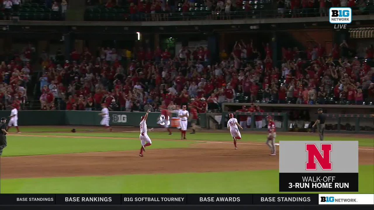 Cole got a whole lotta that one. ⚡ Cole Evans blasts a walk-off home run to send Nebraska Baseball to a huge extra-inning win vs. Indiana. #B1GBaseball x Cole Evans