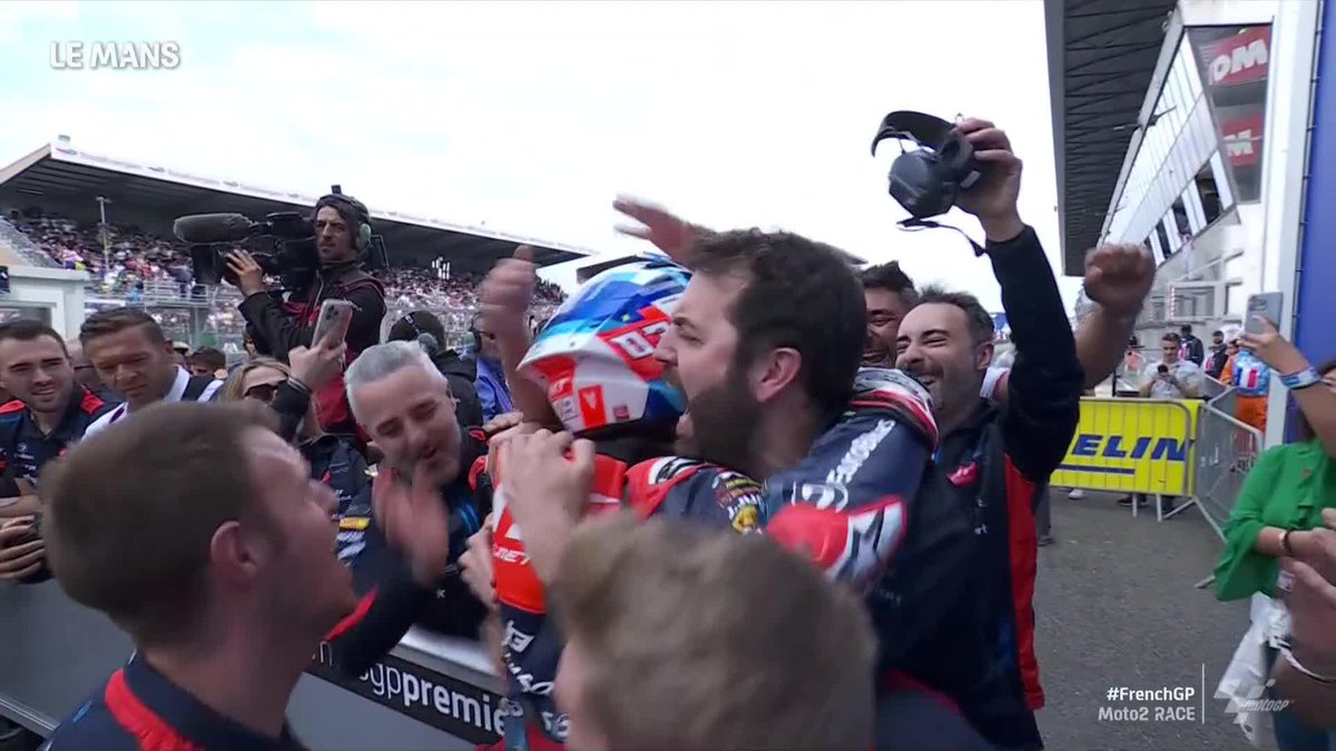 It's all about this! 🥳 Sergio García Dols and @MthelmetsMSi celebrate 🎉 #FrenchGP 🇫🇷