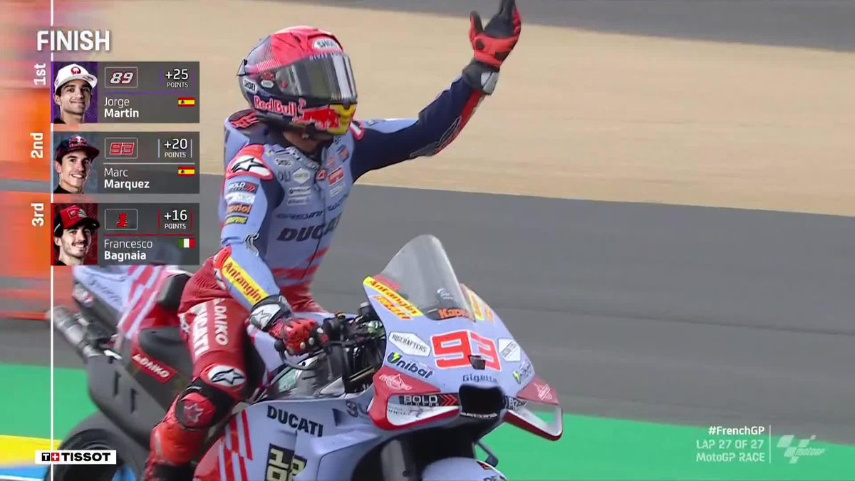 13th to 2nd in the #TissotSprint ✅ 13th to 2nd today ✅ AMAZING comeback by Marc Márquez 🤯 #FrenchGP 🇫🇷
