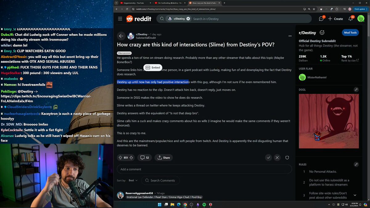 Destiny said his ex used to f*ck willneff and then pillow talk about how obsessed hasan is with him 💀 tmi of heeelll