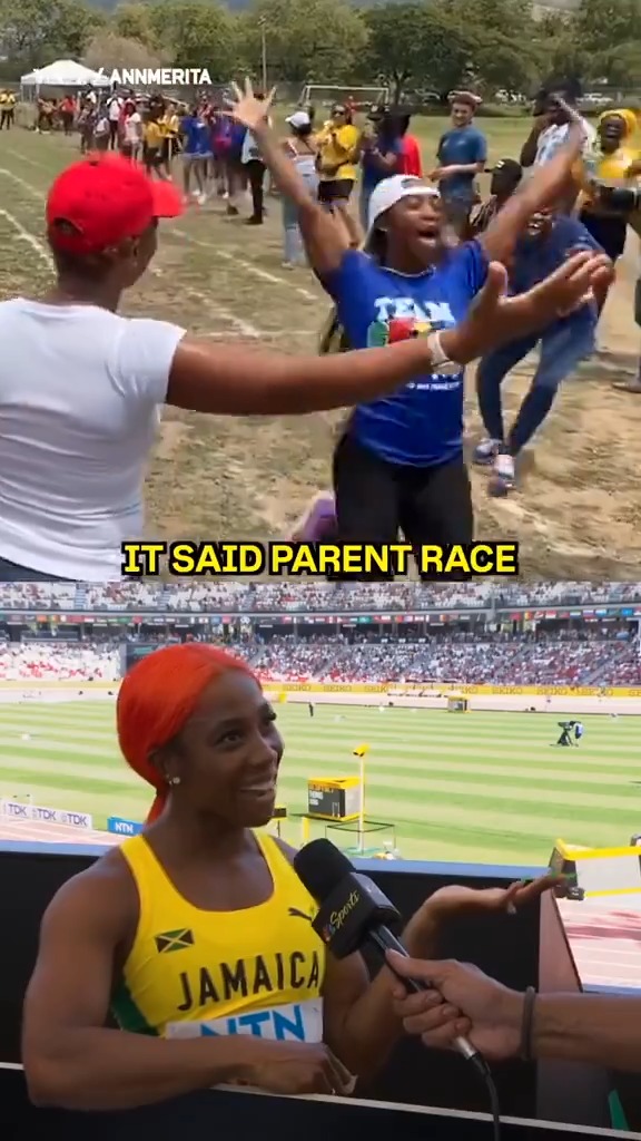That time Shelly-Ann Fraser-Pryce aka "The Mommy Rocket" absolutely DOMINATED the parents race at her son's school. 🚀 #MothersDay