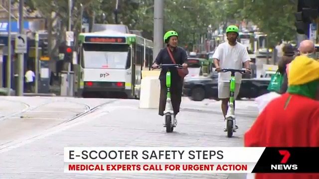 Melbourne's experiment with e-scooters is being blamed for a delay in improving safety. Neurosurgeon and representative of the Royal Australasian College of Surgeons, Doctor Patrick Lo speaks to Rebecca Maddern about the painful dangers of e-scooters. #7NEWS