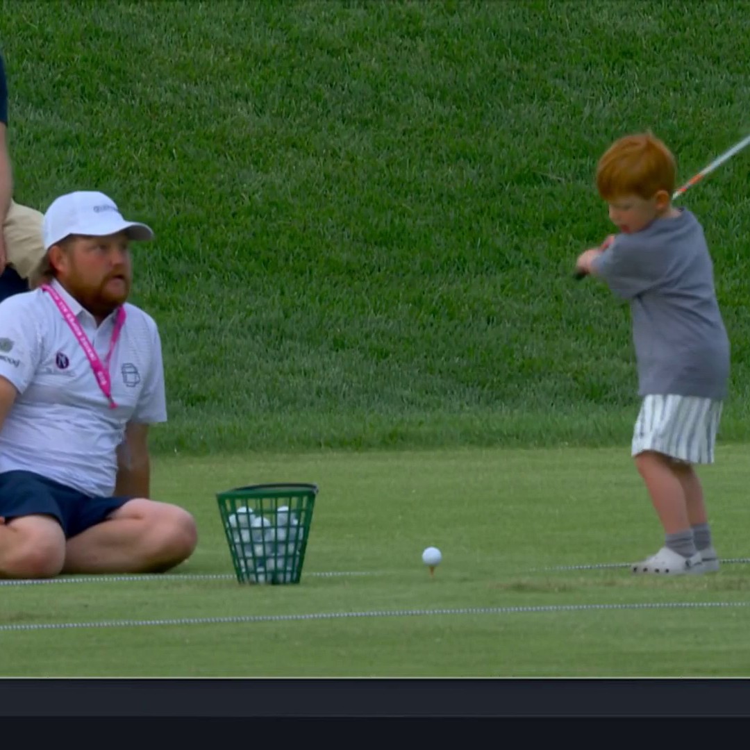 A cute moment on the course. ❤️ Zac Blair was playing with his son ahead of the action at the PGA Championship.