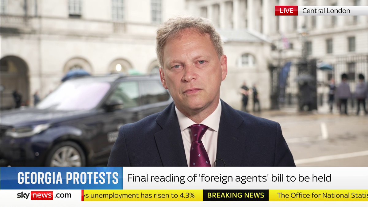 'Putin cannot help by meddle...we do condemn that influence and we do encourage people to resist that influence from Russia' Defence Secretary Rt Hon Sir Grant Shapps on the protests in Georgia against a proposed law threatening press and civic freedoms. 📺Sky 501