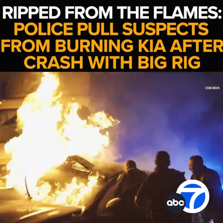 Screams for help heard coming from a burning Kia after a police chase ends in a fiery crash on the 710 Freeway. Police pull several suspects from the car before it's fully engulfed in flames. A live update from Long Beach - This morning at 6 from ABC7.