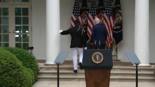 Cognitively Impaired Joe Biden is led off stage and back into the White House after very brief, incoherent remarks