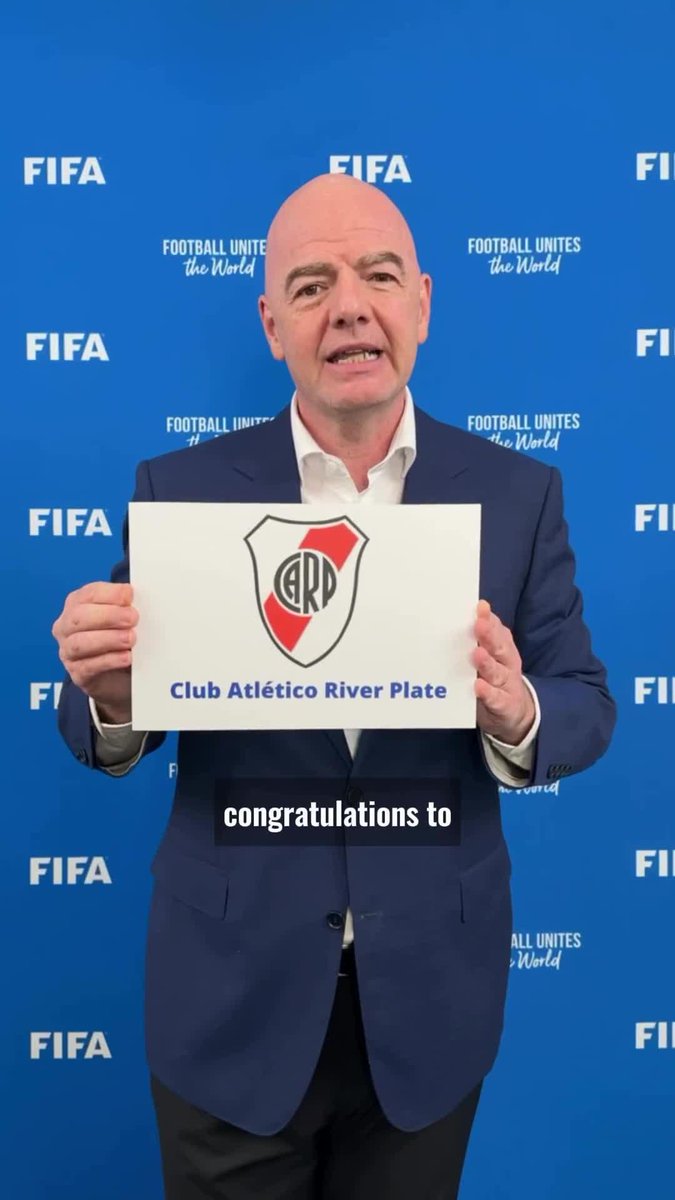 "FELICIDADES A UN CLUB ICÓNICO DE ARGENTINA". Gianni Infantino, presidente de la FIFA, le dio la bienvenida a River al Mundial de Clubes 2025... 👏👏👏. 📹 FIFA Media