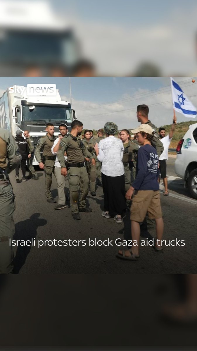 Israeli protesters attack and block aid trucks bound for enclave. Sky's John Sparks witnessed the Israeli protesters and Jewish settlers blocking aid trucks as well as vandalising the trucks bound for Gaza.