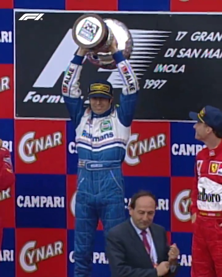 Heinz Harald Frentzen enjoyed this one! 🍾 The German's maiden win came at Imola back in 1997 🏆 #F1 #ImolaGP