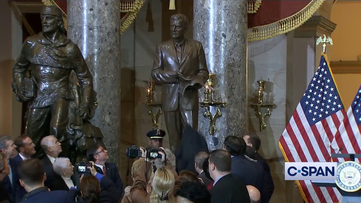 .Speaker Mike Johnson and others unveil the statue of Rev. Billy Graham, representing the state of North Carolina in U.S. Capitol Statuary Hall.