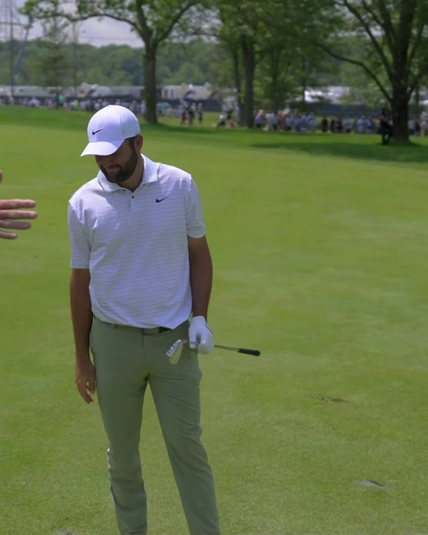 WHAT ELSE DID YOU EXPECT?! Scottie Scheffler holes out for eagle on his first hole at the PGA Championship.