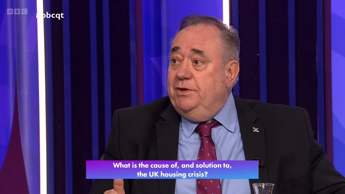 "Scotland drastically needs a vast expansion of socially rented housing... it is the most urgent priority for the Scottish Government" Alba Party's Alex Salmond says buying a house isn't affordable and Scotland needs more social housing #bbcqt