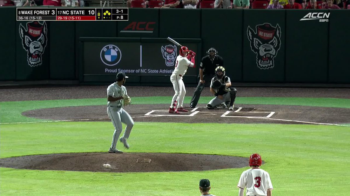 Run rule walk-off ✅ Grand slam ✅ Pretty successful night if you ask us. No. 17 NC State Baseball upsets No. 8 Wake Forest, 14-3. #NCAABaseball x 🎥 ACCNX
