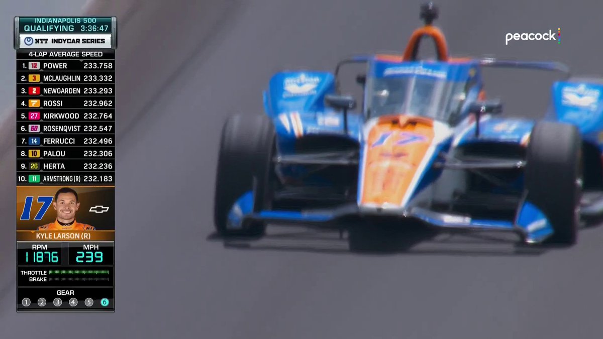 THE FULL QUALIFYING RUN for Kyle Larson. The 2021 NASCAR champ puts himself in the provisional Fast 12 for his first #Indy500. 📺 : Peacock