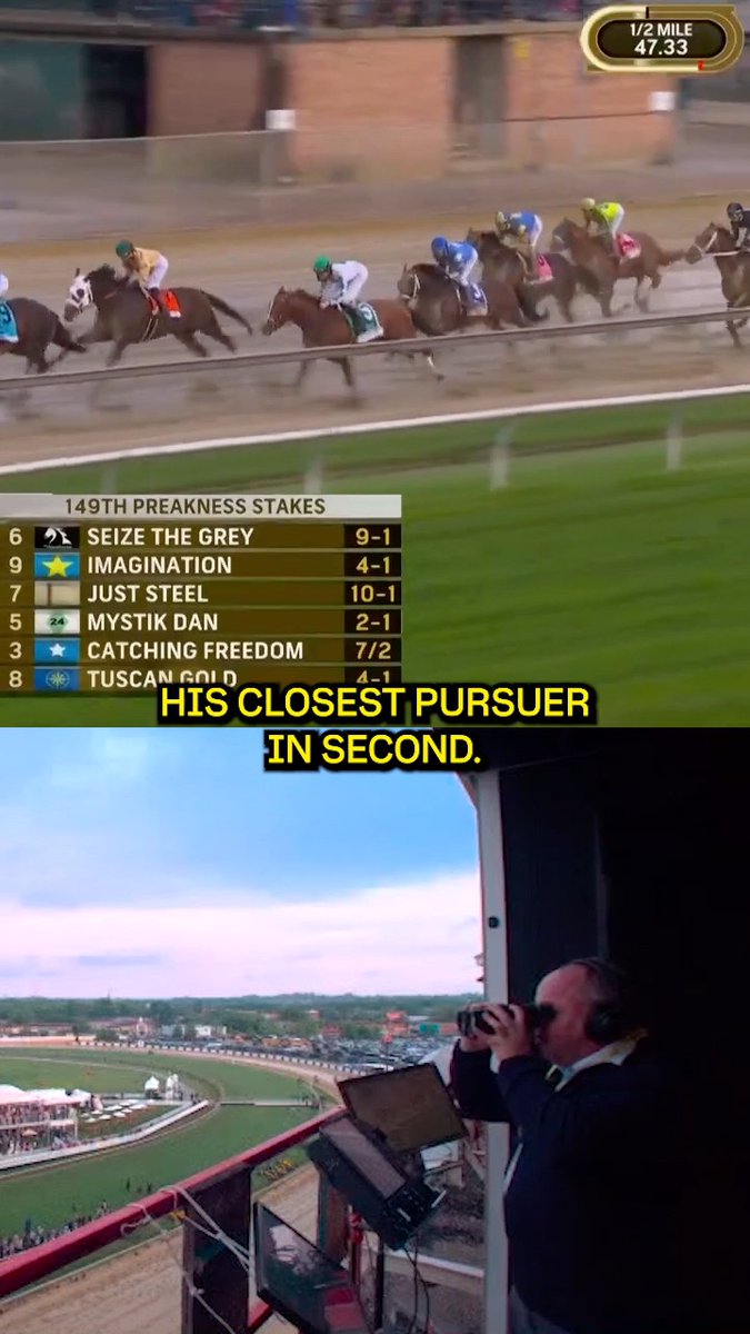 “SEIZE THE GREY WON’T GO AWAY!” Larry Collmus’s (Larry Collmus) Preakness call was as electric as ever. ⚡️#Preakness149