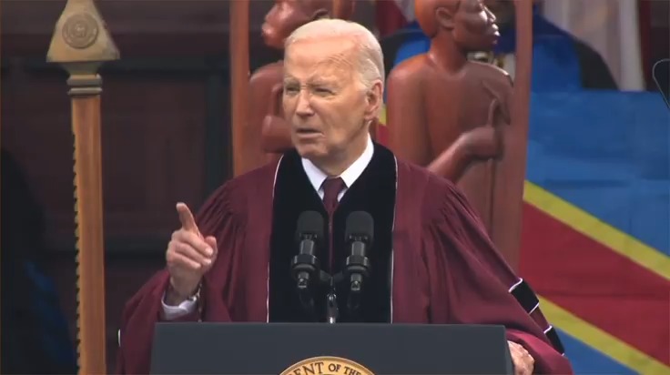 President Biden: Today in Georgia, they won't allow water to be available to you while you wait in line to vote in an election. What in the hell is that all about? And then the constant attacks on Black election workers who count your vote. Insurrectionists who stormed the Capitol with Confederate flags are called ‘patriots’ by some. Not in my house. Black police officers and Black veterans protecting the Capitol were called another word. I never thought when I was graduating in 1968 I'd be president at a time when there's a national effort to ban books and erase history. Graduates, this is what we're up against