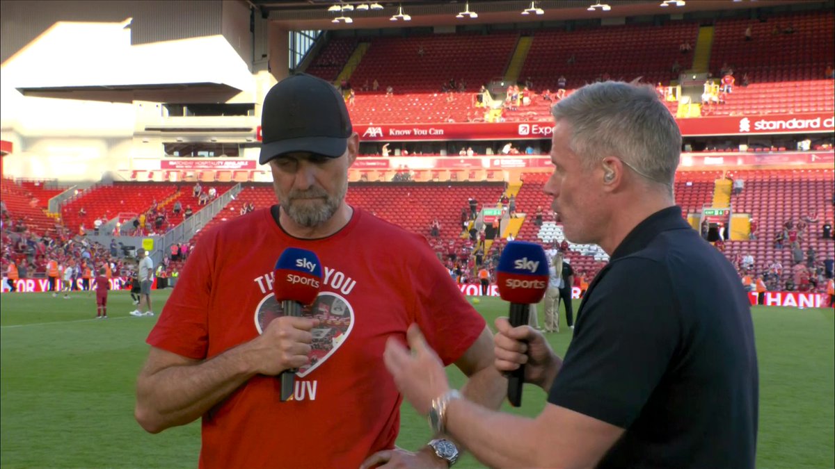 "What we've seen, the ride we've been on, no one will ever forget it" Jamie Carragher thanks Jurgen Klopp for the job he's done at Liverpool 🤝
