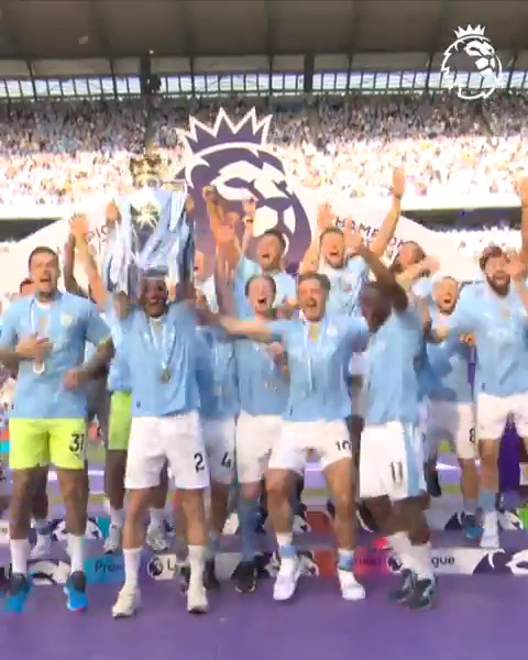 The moment Manchester City lifted the 2023/24 Premier League trophy 🏆