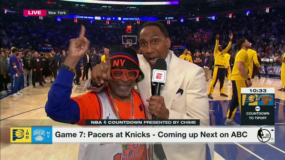 "This is what we've been waiting for. ... ORANGE AND BLUE SKIES!" 😂 Stephen A Smith and Spike Lee are HYPED for Knicks-Pacers Game 7 🍿