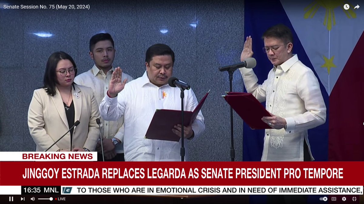 WATCH: Senator Jinggoy Estrada takes his oath as the new Senate President Pro Tempore, replacing Senator Loren Legarda.