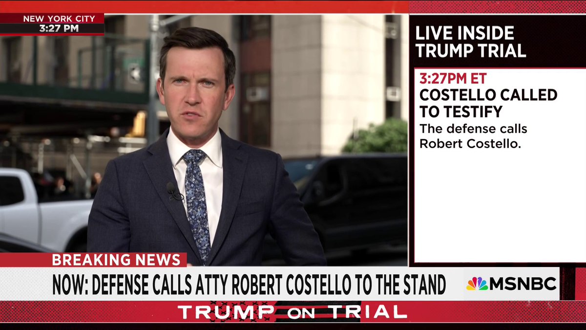 HAPPENING NOW: The defense calls attorney Robert Costello to the stand in Trump's hush money trial. NBC's Vaughn Hillyard reports.