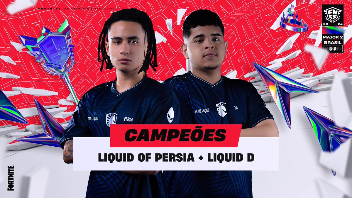 Parabéns ao TL Visa Persa e ao EdRoadToGlory pela vitória no Major 2 da FNCS! 👑 Vemos vocês no Campeonato Global da FNCS 2024 no Texas ✈