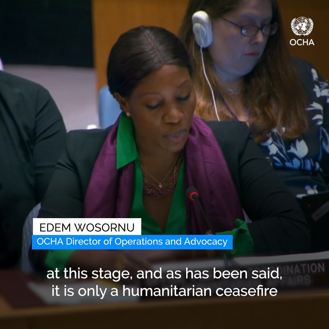 The toll of death, injury and destruction in #Gaza is utterly unconscionable. We demand that civilians, their housing, and the vital infrastructure they depend on be protected, as international humanitarian law requires. ➡️ Edem Wosornu’s full remarks:
