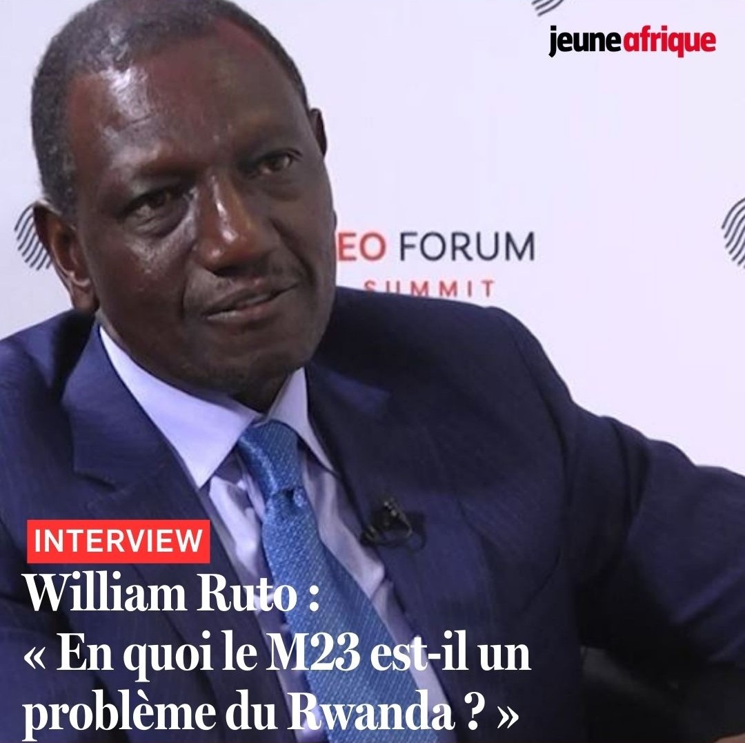 🔴 « En quoi le #M23 est-il un problème du #Rwanda ? » ▶️ Tensions dans l’est de la #RDC, déploiement de forces militaires en Haïti, rôle de l’Afrique dans la transition énergétique… Le président du #Kenya, William Ruto, invité de l’Africa CEO Forum 2O24, a accordé un entretien à Jeune Afrique et The Africa Report. L'intégralité de l'entretien est à découvrir ce mercredi 22 mai sur notre site