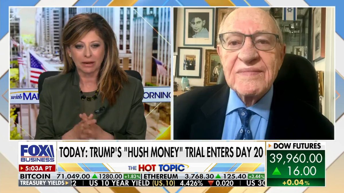 🚨Wow: Alan Dershowitz says the ongoing sham trial against President Trump is the "weakest case I've seen in 60 years" of criminal law.