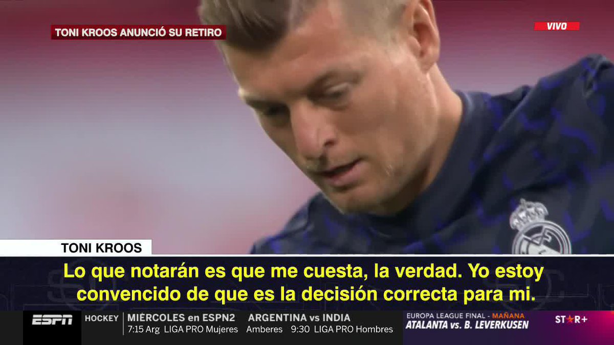 "ME CUESTA, LA VERDAD..." así anunció el genial Toni Kroos que dejará el fútbol profesional tras la #EURO2024. 📺 #ESPNenStarPlus | #SportsCenter