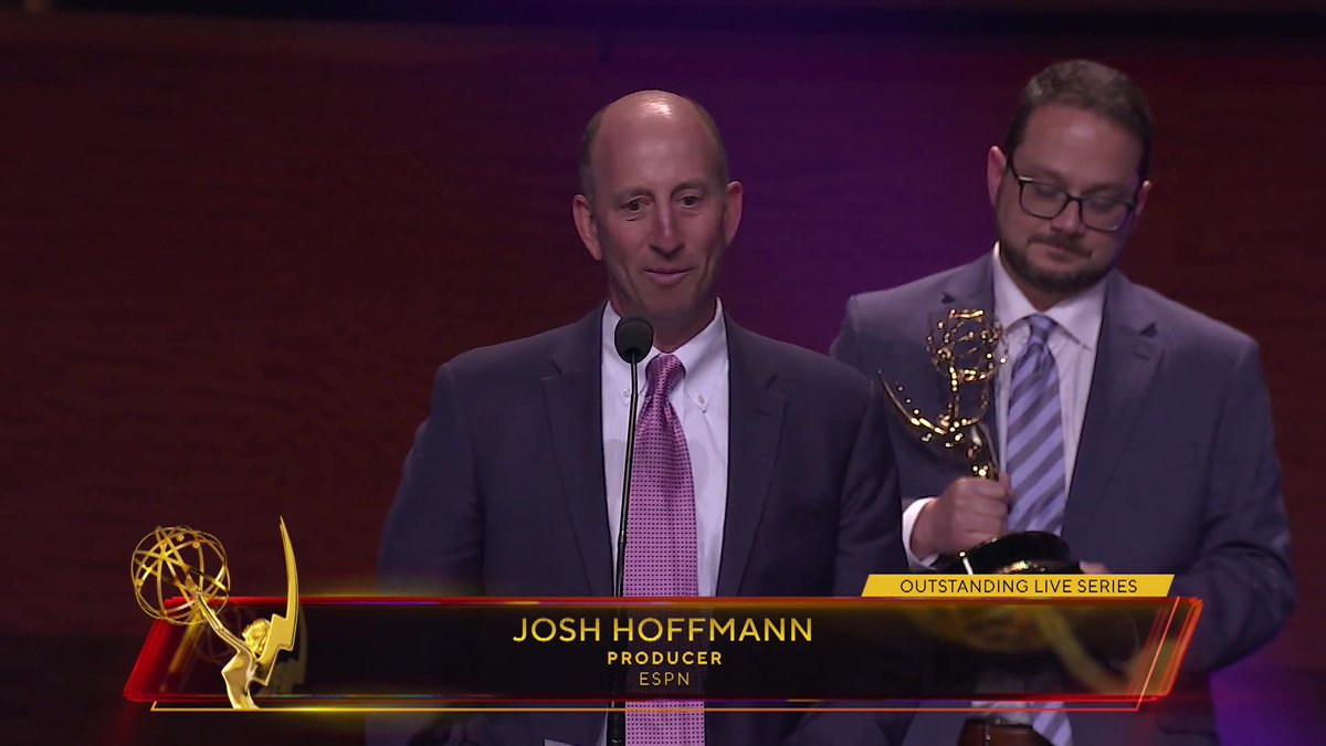 The #SportsEmmys Award for Outstanding Live Series goes to Monday Night Football with Peyton & Eli (ESPN).
