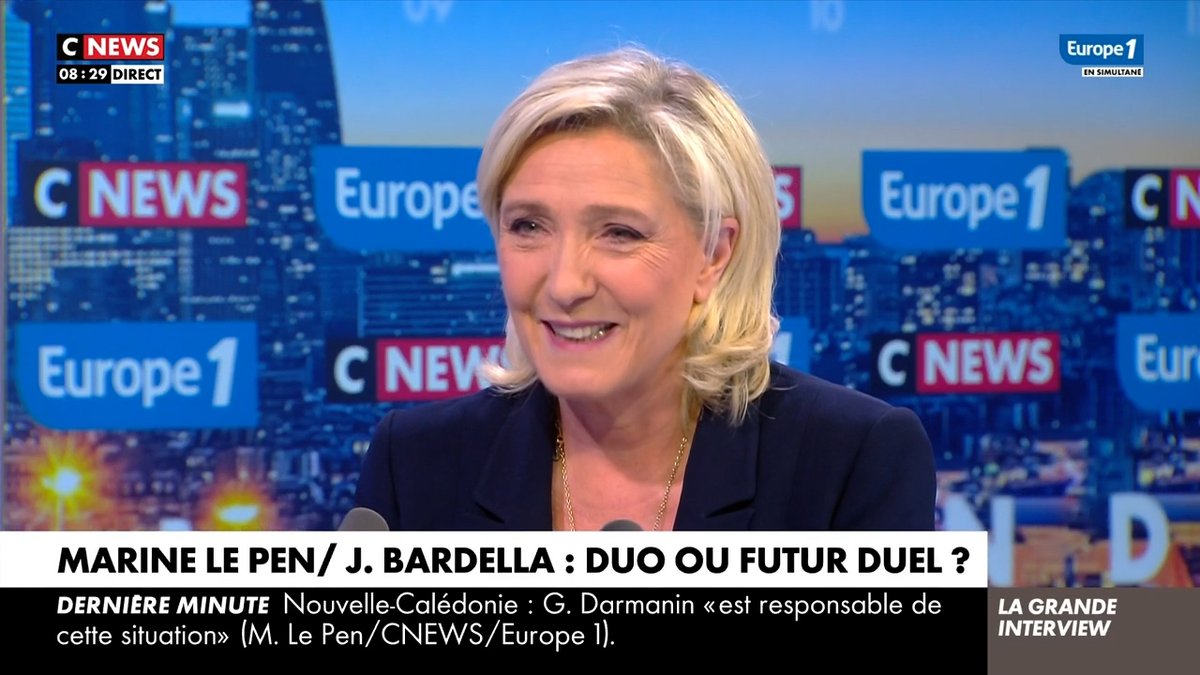 Si je suis élue présidente de la République, je souhaite que Jordan Bardella soit mon Premier ministre. J'aurai besoin d'un Premier ministre populaire, je me réjouis de cette popularité et en plus, je la trouve particulièrement méritée.