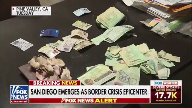 "You'll see passports, IDs from China, Afghanistan, Pakistan, Saudi Arabia, Turkey, many others... illegal aliens try to destroy some of these documents as soon as they arrive here in the United States trying to hide who they are and where they've been."