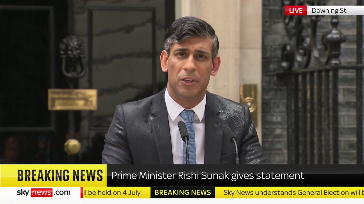BREAKING: Rishi Sunak confirms the general election will be held on 4 July. Latest: 📺 Sky 501, Virgin 602, Freeview 233 and YouTube