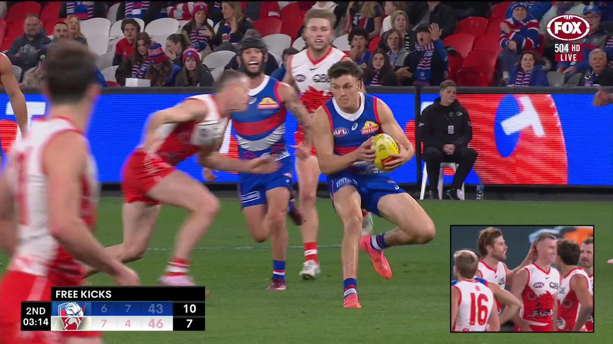 Swans left fuming after a controversial high free kick call... and the 50 for pointing at the video screen. 📺 Watch #AFLDogsSwans on ch. 504 or stream on Kayo: ✍️ BLOG 🔢 MATCH CENTRE