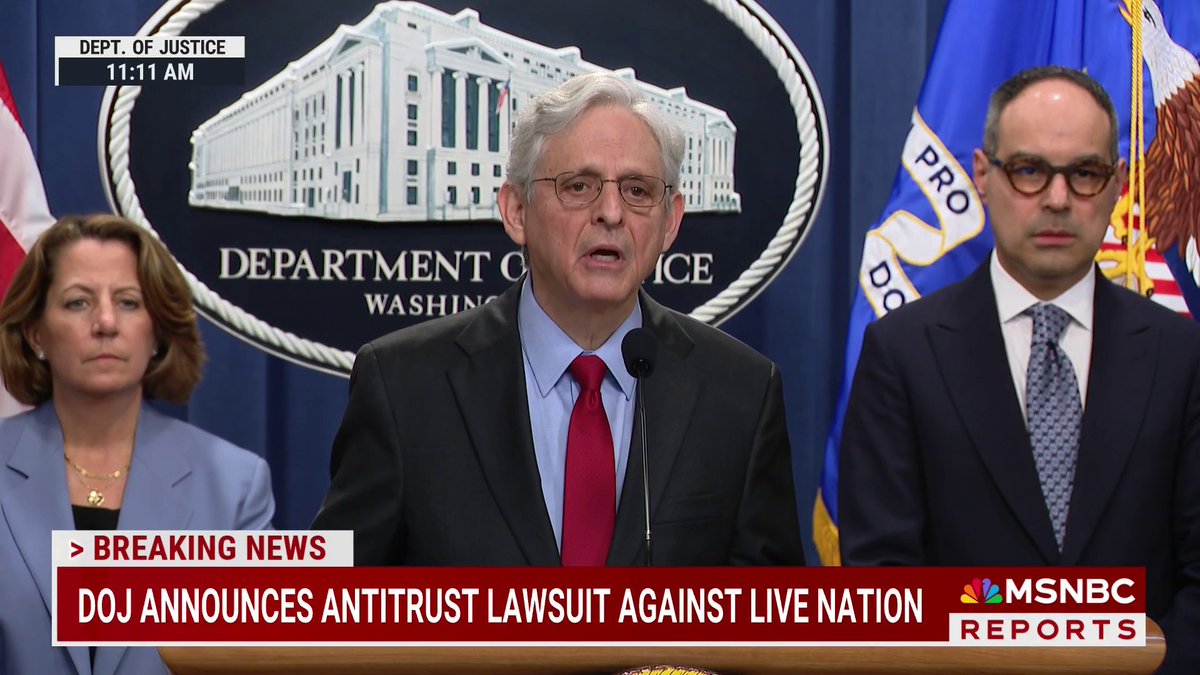 "We allege that Live Nation has illegally monopolized markets across the live concert industry in the United States for far too long. It is time to break it up." BREAKING: AG Garland announces antitrust lawsuit against Live Nation
