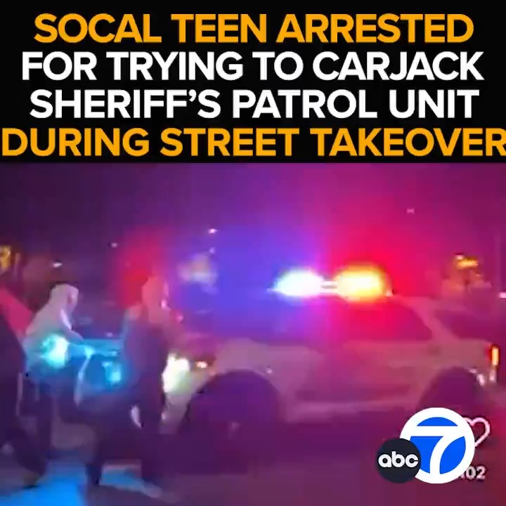 A deputy in a patrol car comes under attack during a street takeover in Highland. One teen opens the door of the cruiser, attempting to overtake the deputy as a mob smashes the doors and windows. New details about the boy arrested for attempted carjacking. Tonight at 11 from ABC7
