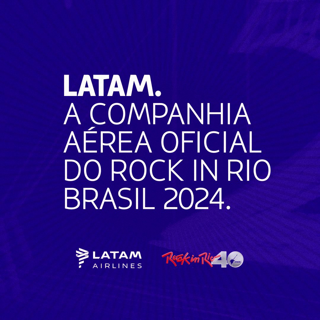 Vocês tão ligados que sou a companhia aérea Oficial do Rock in Rio 🎸 Brasil 2024, né? Além de te conectar com o mundo, te levo para uma viagem musical sem fronteiras! Bora? Dias 13, 14, 15, 19, 20, 21 e 22 de setembro de 2024 nos encontramos lá. 💙🤘 #LATAMBrasil #RockinRio